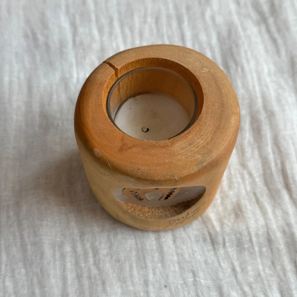 Handmade Wooden Candle Holder Native American Bear Motif Deadwood‎ Aspen